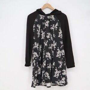 Eric + Lani Womens Black Floral Raglan Hoodie Dress Large Rose Print